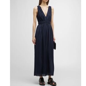 VINCE Pleated Double V-Neck Midi Dress Size XL NEW